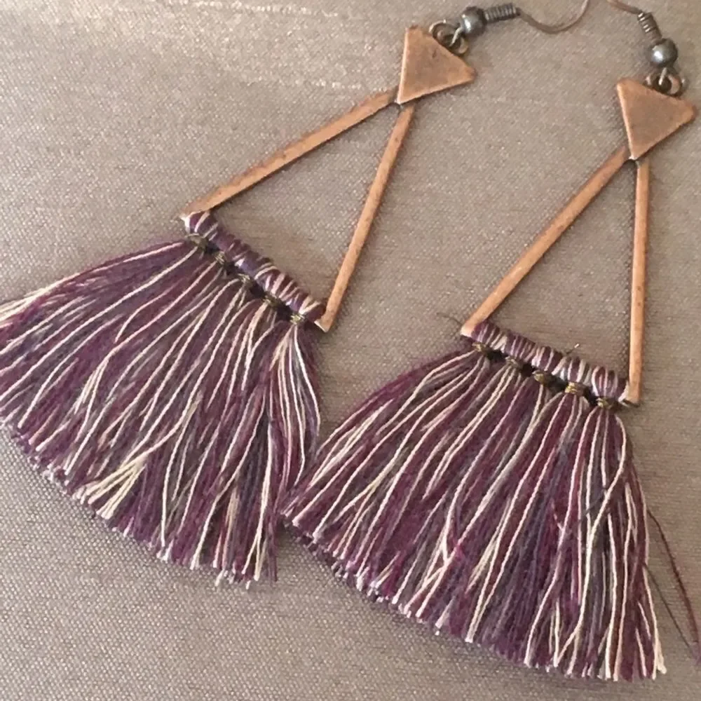 Copper Purple Tassel Triangle Earrings NWT